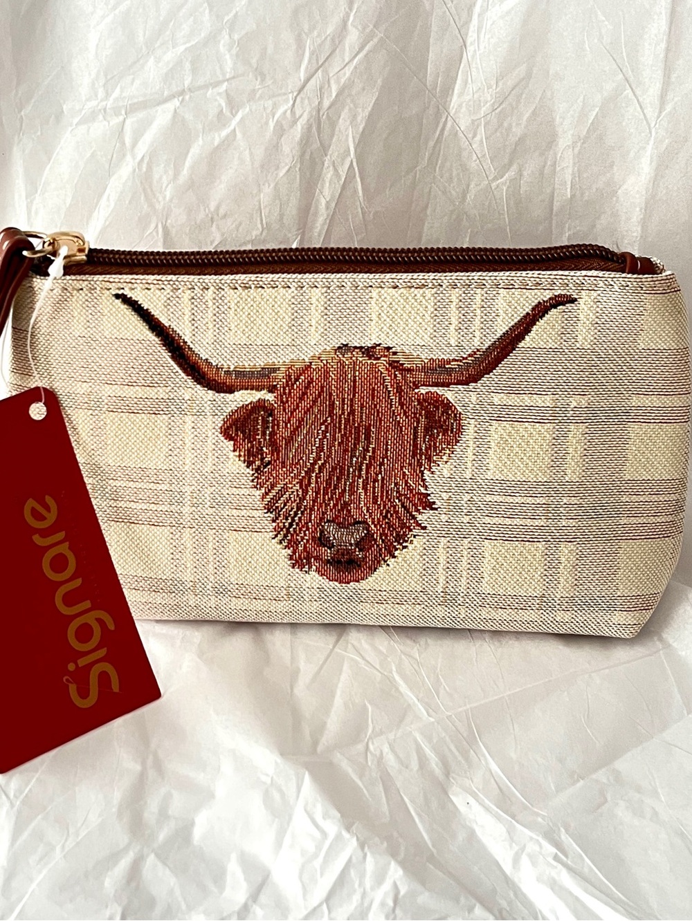 Highland Cow Signare Tapestry Wristlet Bag Embroidered Cottagecore Cozy Travel